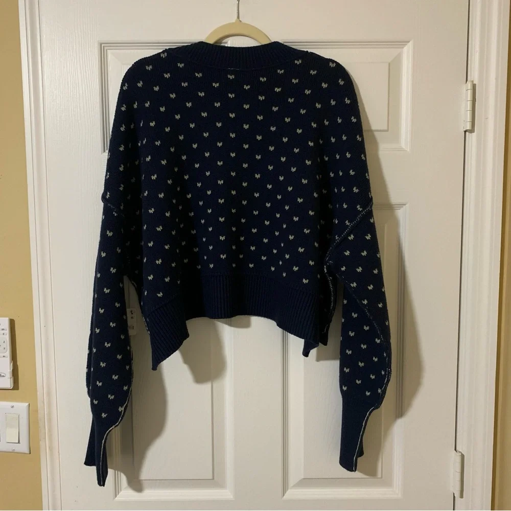 NWT Free People Easy Street Patterned Crop Pullover‎ Blue and White Sweater
